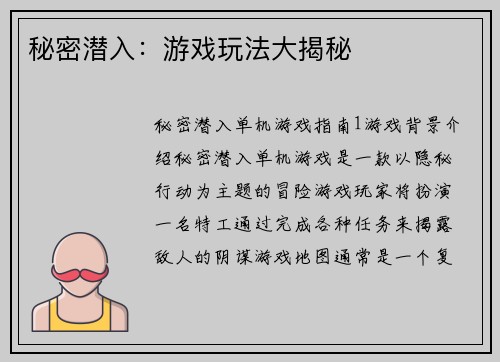秘密潜入：游戏玩法大揭秘